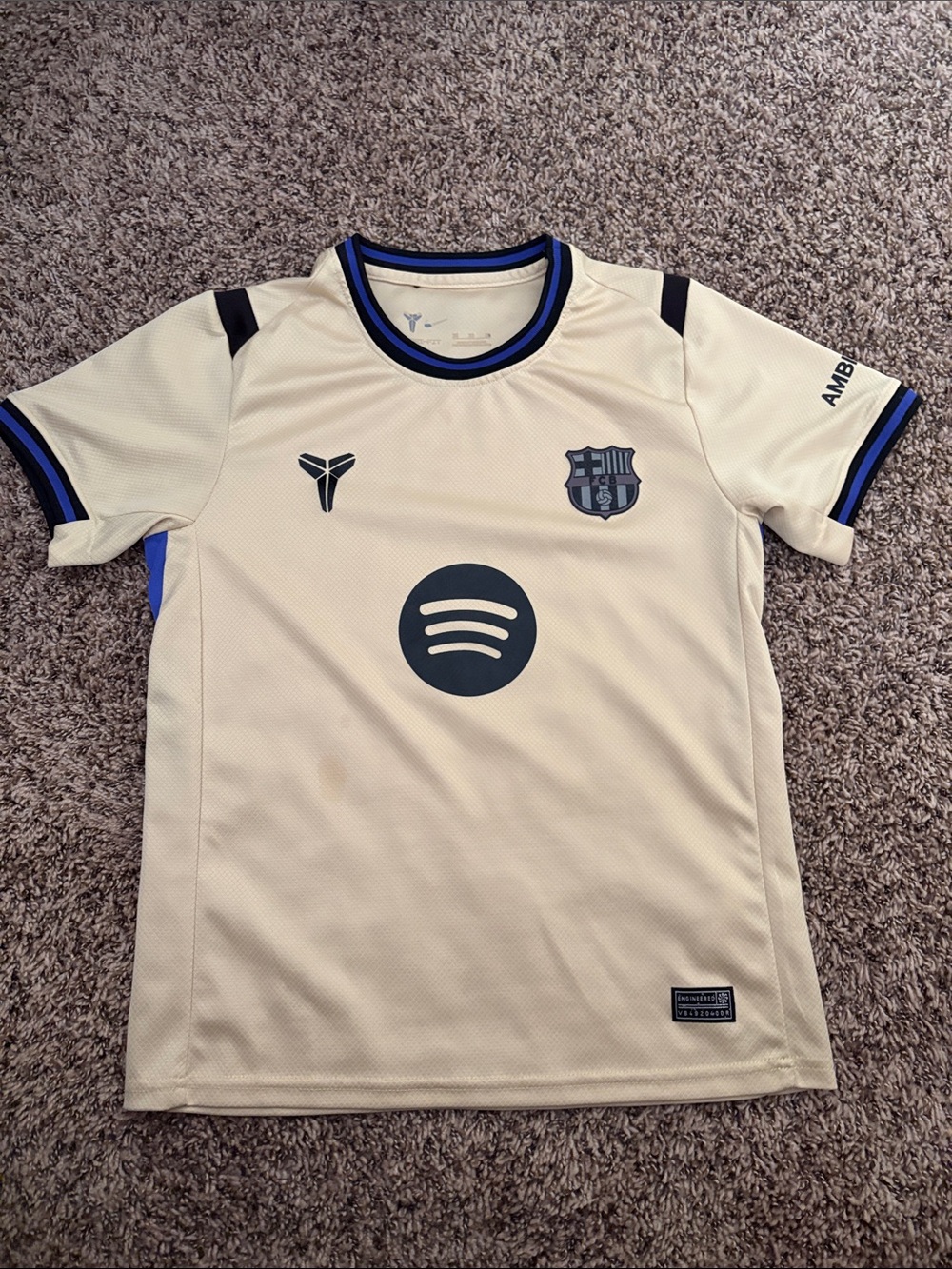 FC Barcelona Kids Cream Short-Sleeve Soccer Jersey